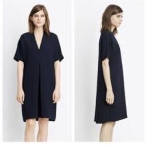 Vince Dress XXS Black V neck pleat modest office work lagenlook layer short slee